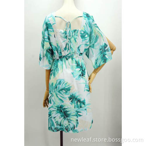 Nya kvinnor halv ärm Square Neck Print Dress